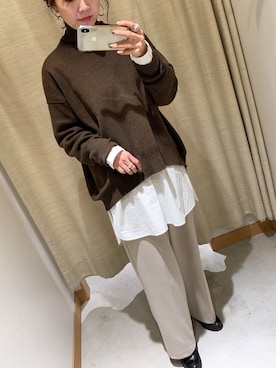 「タートルネック」｜「アイテム（チュニック）」を使った、てらさんさん（レディース・157cm）の冬コーディネート