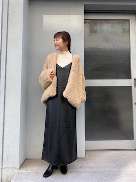 「キャミワンピース」｜「アイテム（ノーカラージャケット）」を使った、てらさんさん（レディース・157cm）の秋コーディネート