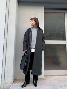 「パイピングコート」｜「アイテム（ハンドバッグ）」を使った、てらさんさん（レディース・157cm）の冬コーディネート