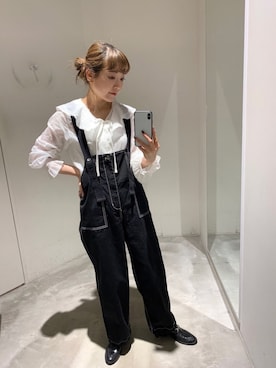 「袖ボリューム」｜「アイテム（オールインワン・サロペット）」を使った、てらさんさん（レディース・157cm）の春コーディネート