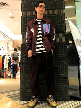 「F-LAGSTUF-F（フラグスタフ）のアイテム（ジャケット/アウター）」を使った、山田 統生さん（メンズ・182cm）の秋コーディネート