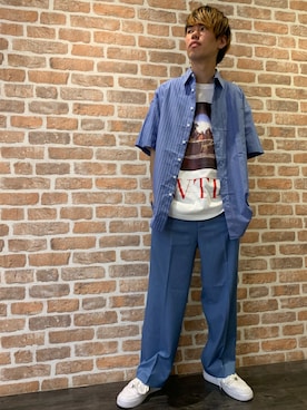 「ADD（アド）のアイテム」を使った、山田 統生さん（メンズ・183cm）の夏コーディネート