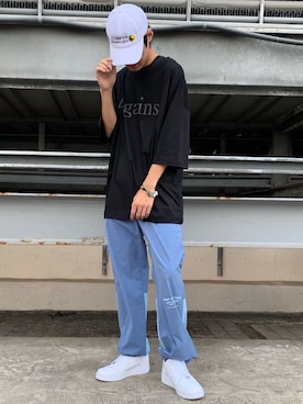 「KaneZ（ケインズ）のKaneZ/ケインズ/U.M.M.I.P.E CAP（キャップ）」を使った、山田 統生さん（メンズ・182cm）の夏コーディネート