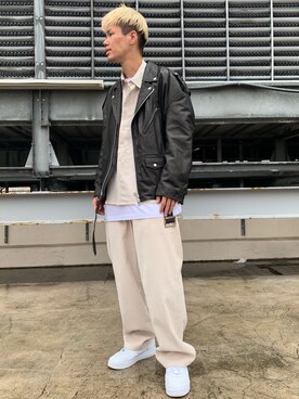 「Danke schon」｜「アイテム（ライダースジャケット）」を使った、山田 統生さん（メンズ・182cm）の秋コーディネート