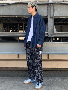 「WHITELAND（ホワイトランド）のWHITELAND/ホワイトランド/クリア伊達メガネ（サングラス）」を使った、山田 統生さん（メンズ・182cm）の春コーディネート