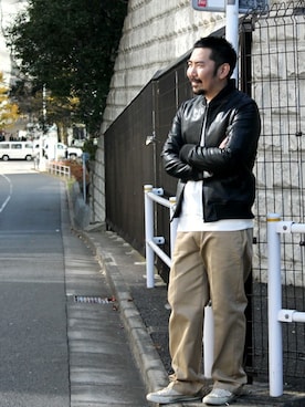「Denime（ドゥニーム）のアイテム（MA-1）」を使った、中井　皓次さん（メンズ・166cm）の冬コーディネート