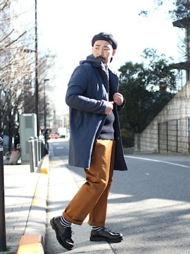 「新作」｜「アイテム（チノパンツ）」を使った、中井　皓次さん（メンズ・166cm）の冬コーディネート