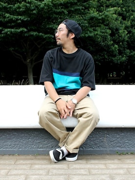 「Denime（ドゥニーム）のアイテム（トップス）」を使った、中井　皓次さん（メンズ・166cm）の夏コーディネート