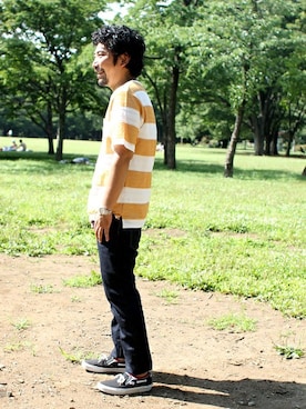 「Denime（ドゥニーム）のアイテム（トップス）」を使った、中井　皓次さん（メンズ・166cm）の夏コーディネート