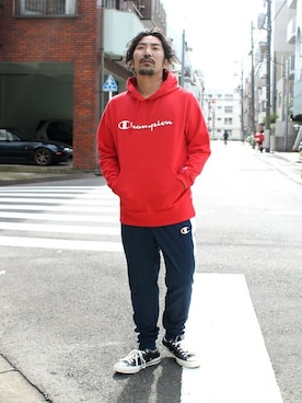 「Champion（チャンピオン）のアイテム（その他パンツ）」を使った、中井　皓次さん（メンズ・166cm）の冬コーディネート