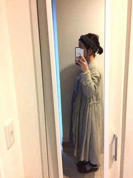 「Handmade（ハンドメイド）のアイテム（ワンピース/ドレス、ベージュ系）」を使った、tomoさん（レディース・167cm）の冬コーディネート