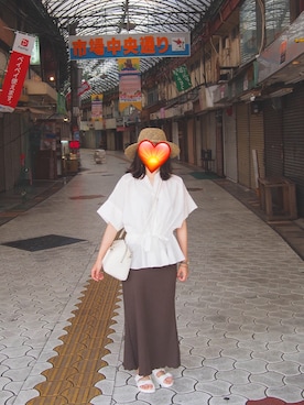 「KBF（ケイビーエフ）のボリュームドロストブラウス（Shirts、ホワイト系）」を使った、Renkonさん（レディース・158cm）の夏コーディネート