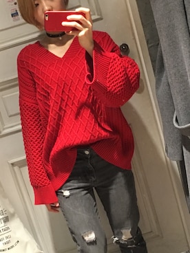 「31 clans de madeのアイテム（ニット/セーター、レッド系）」を使った、チョコさん（レディース）の冬コーディネート