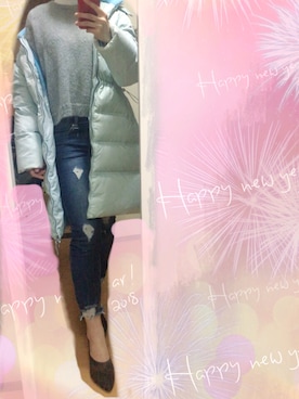 「美特斯邦威のアイテム（ダッフルコート、ブルー系）」を使った、チョコさん（レディース）の冬コーディネート