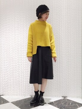 「マスタード」｜「アイテム（ブーティ）」を使った、OSMOSIS天王寺ミオ店さん（レディース・163cm）の冬コーディネート