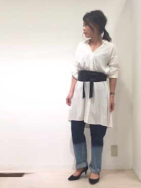 「OSMOSIS（オズモーシス）のアイテム（シャツワンピース）」を使った、OSMOSIS天王寺ミオ店さん（レディース・155cm）の夏コーディネート