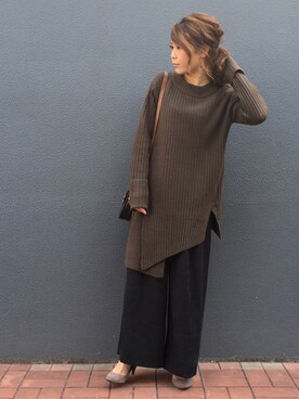 「ロングニット」｜「アイテム（アクセサリー）」を使った、OSMOSIS天王寺ミオ店さん（レディース・155cm）の秋コーディネート