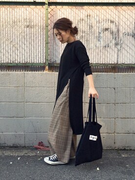 「ロングニット」｜「アイテム（アクセサリー）」を使った、OSMOSIS天王寺ミオ店さん（レディース・155cm）の冬コーディネート