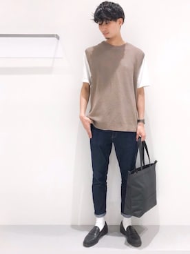「LAKOLE（ラコレ）のアイテム（ベスト）」を使った、Takuさん（メンズ・180cm）の夏コーディネート