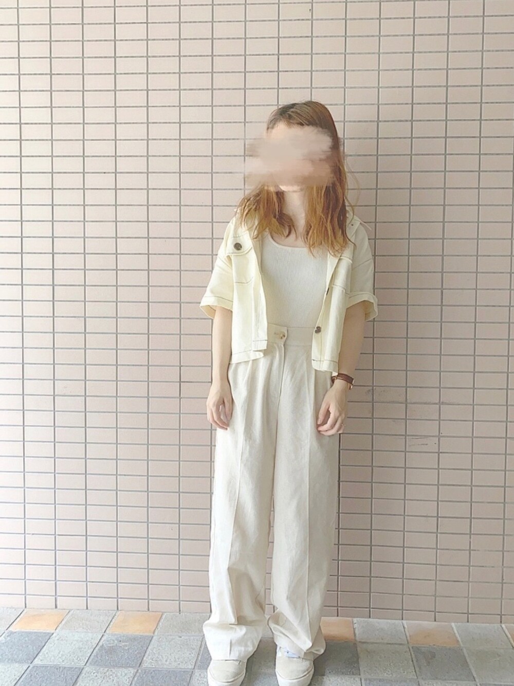 「今日のコーデ、シンプル、ワントーンコーデ、ホワイト、シャツスタイル、パンツスタイル、node.、低身長、ootd、おしゃれさんと繋がりたい」｜「GUのアイテム（タンクトップ、ホワイト系）」を使った、nao !さん（レディース・150cm）の夏コーディネートの1枚目の写真