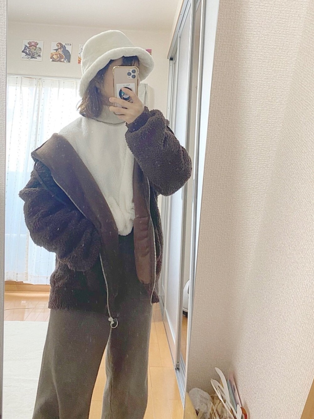 「今日のコーデ、私の推しブランド、シンプルコーデ、オトナカジュアル、カジュアル、バケットハット、node.、低身長、ootd、おしゃれさんと繋がりたい」｜「node.のアイテム（ブルゾン、ブラウン系）」を使った、nao !さん（レディース・150cm）の冬コーディネートの1枚目の写真