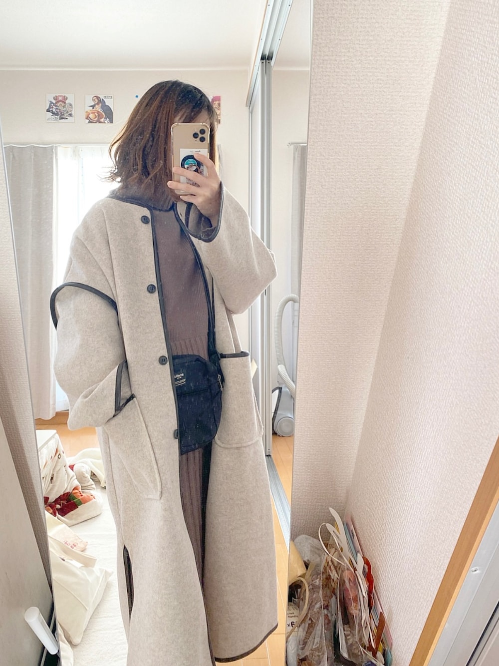 「シンプル、プチプラ、春、ブラウン、GRL、ノーカラーコート、セットアップ、ootd、低身長、おしゃれさんと繋がりたい」｜「GRLのアイテム（セットアップ、ブラウン系）」を使った、nao !さん（レディース・150cm）の春コーディネートの1枚目の写真