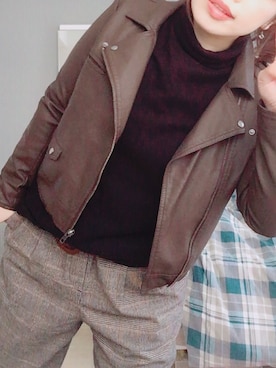「Te chichi TERRASSE（テチチテラス）のアイテム（ライダースジャケット）」を使った、えみ☆さん（レディース・150cm）の春コーディネート
