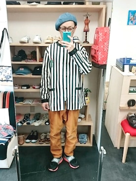 「STORES.jp（ストアーズドットジェーピー）のアイテム（ハンチング/ベレー帽）」を使った、yusuke さん（メンズ・170cm）の春コーディネート