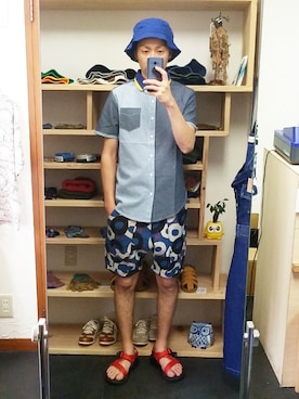 「STORES.jp（ストアーズドットジェーピー）のアイテム（シャツ/ブラウス）」を使った、yusuke さん（メンズ・170cm）の夏コーディネート