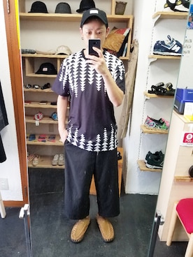 「STORES.jp（ストアーズドットジェーピー）のアイテム（Tシャツ/カットソー）」を使った、yusuke さん（メンズ・170cm）の夏コーディネート