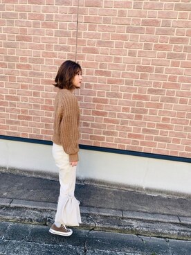 「H&M（エイチ・アンド・エム）のアイテム（ニット/セーター、ホワイト系）」を使った、reoさん（レディース・152cm）の冬コーディネート