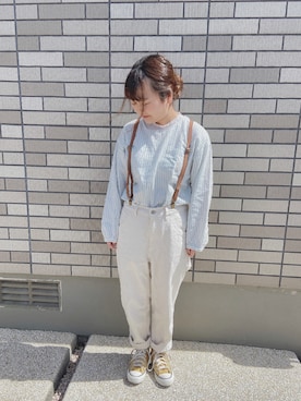「アイテム（サスペンダー）」を使った、祐香さん（レディース・147cm）の春コーディネート
