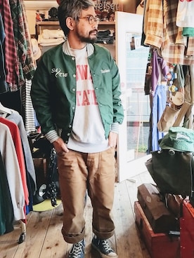 「アイテム（スタジャン）」を使った、ataco garageさん（メンズ・173cm・30代）の秋コーディネート