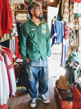 「アイテム（ナイロンジャケット、グリーン系）」を使った、ataco garageさん（メンズ・173cm）の秋コーディネート