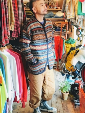 「VINTAGE（ヴィンテージ）のアイテム（カーディガン/ボレロ）」を使った、ataco garageさん（メンズ・173cm）の冬コーディネート