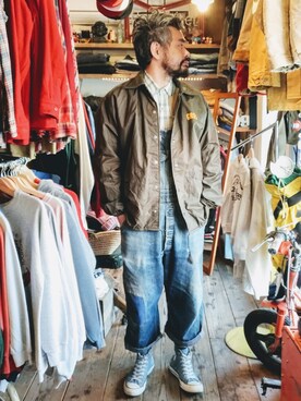 「70s」｜「アイテム（ナイロンジャケット）」を使った、ataco garageさん（メンズ・173cm）の春コーディネート