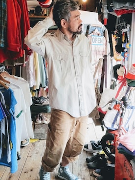 「アイテム（カーゴパンツ）」を使った、ataco garageさん（メンズ・173cm・30代）の春コーディネート