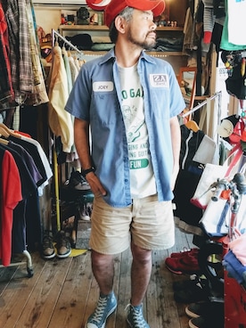 「RED KAP（レッドキャップ）のアイテム（トップス）」を使った、ataco garageさん（メンズ・173cm）の春コーディネート