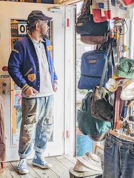 「ワッペン」｜「アイテム（スタジャン）」を使った、ataco garageさん（メンズ・173cm）の冬コーディネート