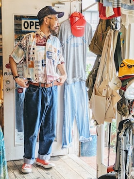 「レーヨンシャツ」｜「アイテム（キャップ）」を使った、ataco garageさん（メンズ・173cm）の夏コーディネート