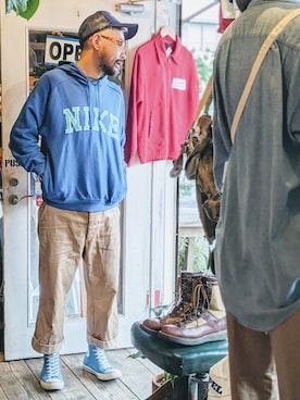 Nike ナイキ の 80s 90s Euro Nike ナイキ スウェットパーカー ブルー メンズl相当 フーディー デカロゴ ポルトガル製 ヨーロッパ古着 パーカー Wear