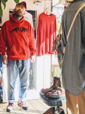 「Russell Athletic（ラッセルアスレティック）のアイテム（パーカー）」を使った、ataco garageさん（メンズ・173cm）の秋コーディネート