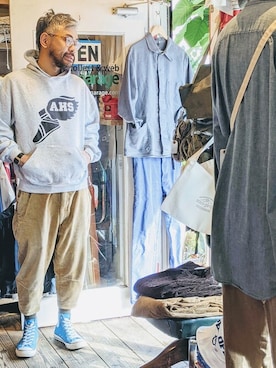 「Russell Athletic（ラッセルアスレティック）のアイテム（パーカー）」を使った、ataco garageさん（メンズ・173cm）の秋コーディネート