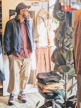 「アイテム（ミリタリージャケット、ブルー系）」を使った、ataco garageさん（メンズ・173cm）の冬コーディネート