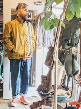 「アイテム（ナイロンジャケット、ゴールド系）」を使った、ataco garageさん（メンズ・173cm）の冬コーディネート