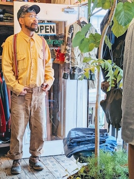 「シャモアクロスシャツ」｜ataco garageさん（メンズ・173cm）の春コーディネート