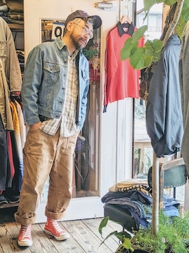 「Wrangler（ラングラー）のアイテム（ジャケット/アウター）」を使った、ataco garageさん（メンズ・173cm）の春コーディネート