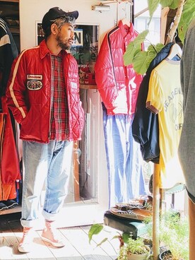 「--（--）のアイテム（ナイロンジャケット）」を使った、ataco garageさん（メンズ・173cm）の春コーディネート