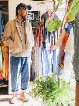 「--（--）のアイテム（ブルゾン）」を使った、ataco garageさん（メンズ・173cm）の春コーディネート