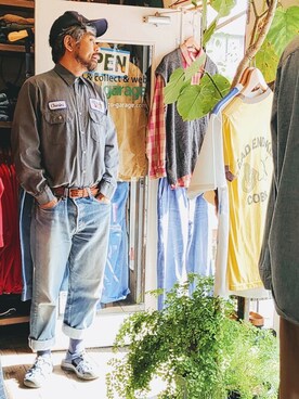 70s 80s Usa製 Redkap レッドキャップ Expo ワッペン ワーク シャツ グレー メンズl 長袖 アメリカ古着を使った人気ファッションコーディネート Wear